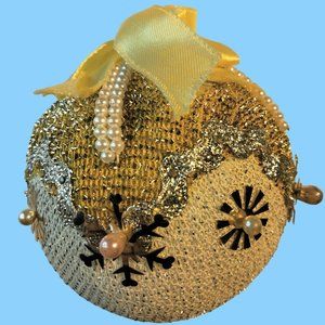 Gold Brocade Ornament Victorian Regency Chrismon Pearl Handcrafted Christmas